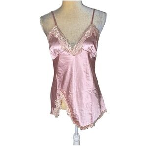 NEW Elegant set Pink and black Lace Trim‎ Satin Chemise